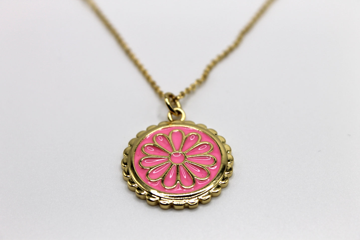 Flower Coin Necklace, Pink