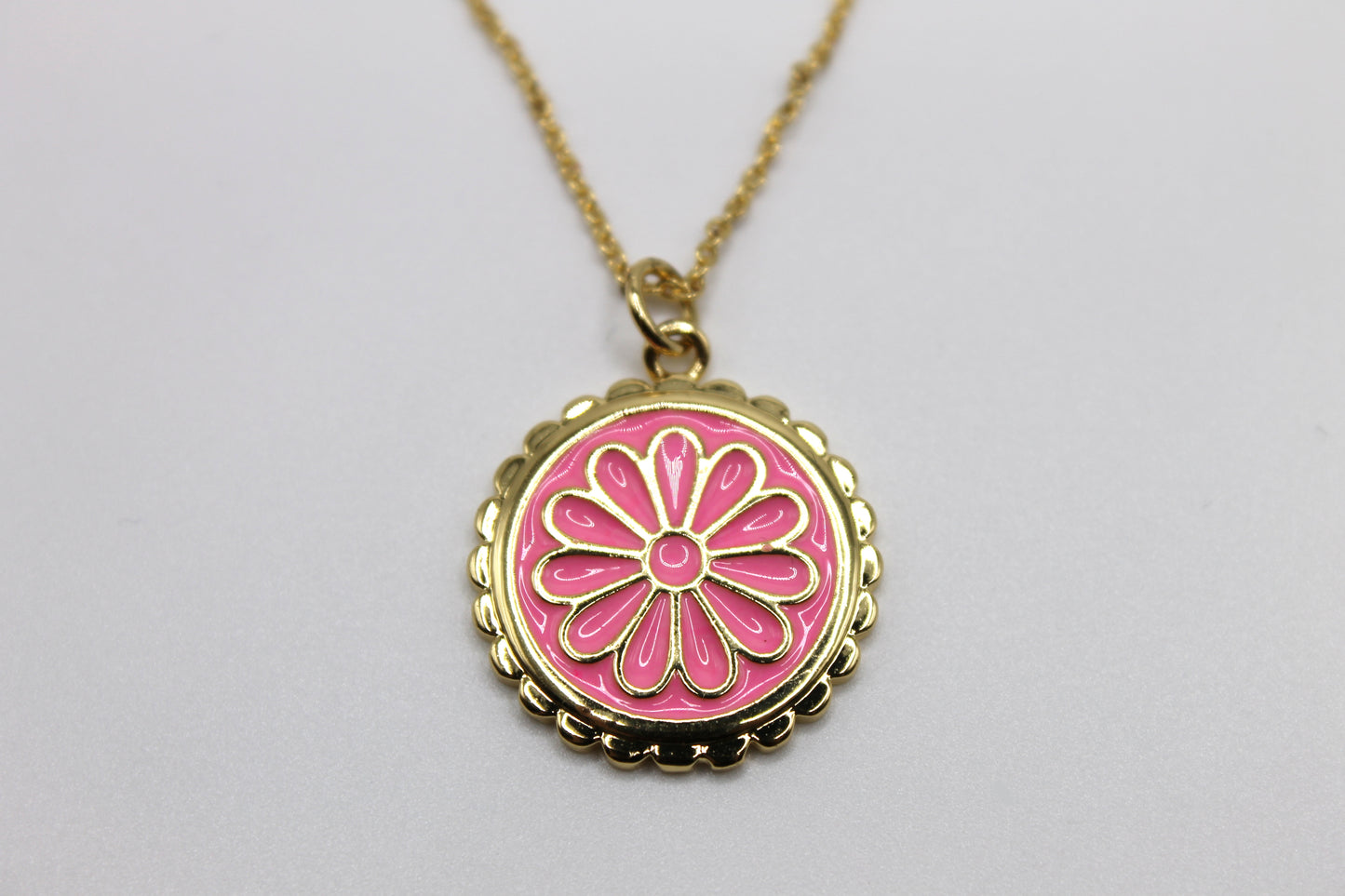 Flower Coin Necklace, Pink