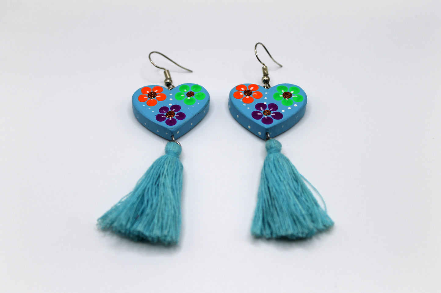 Oaxacan Painted Heart Earrings Style 3