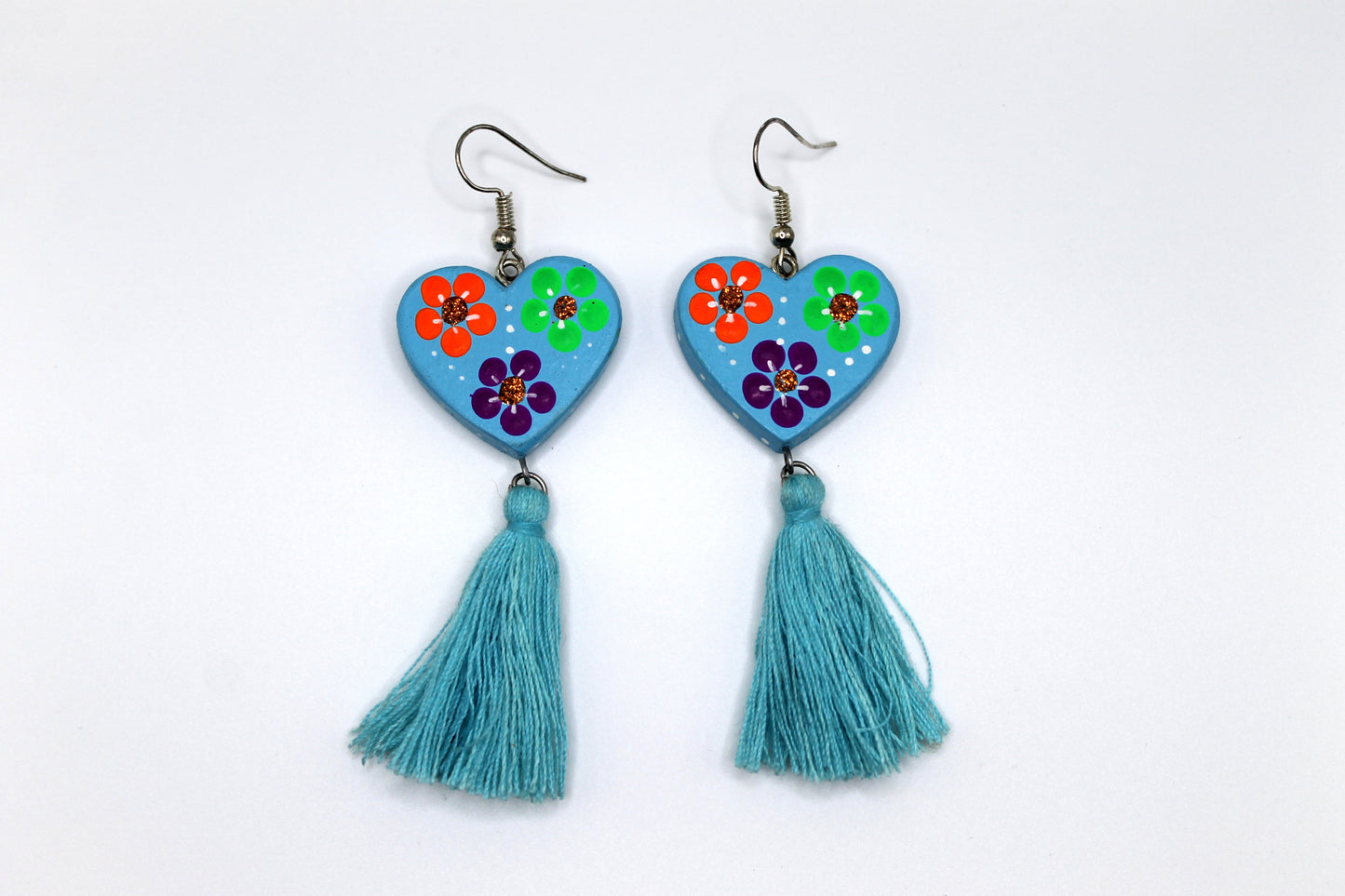 Oaxacan Painted Heart Earrings Style 3