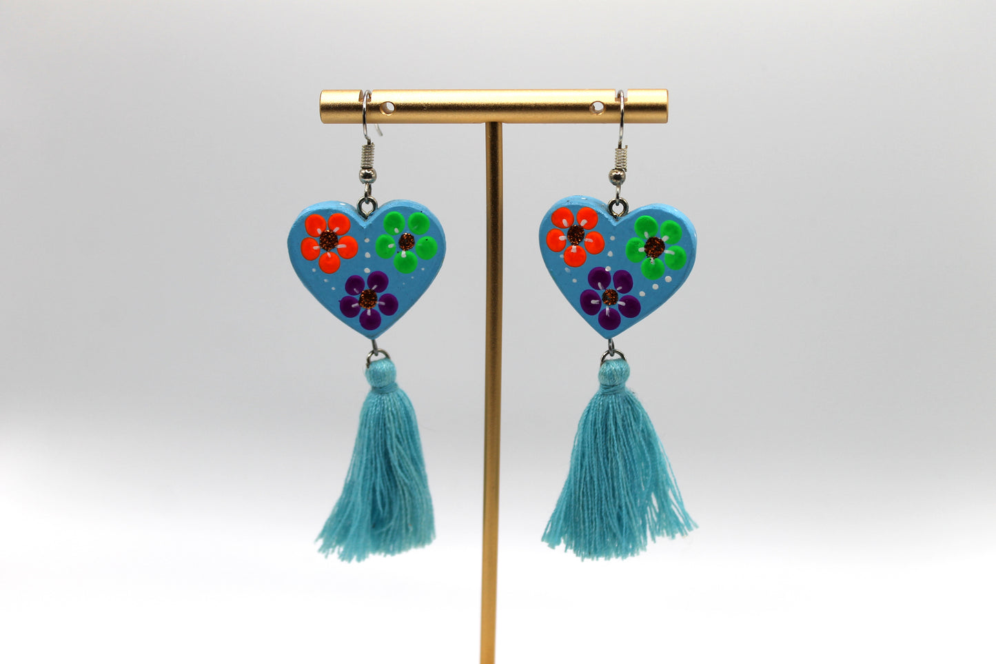 Oaxacan Painted Heart Earrings Style 3