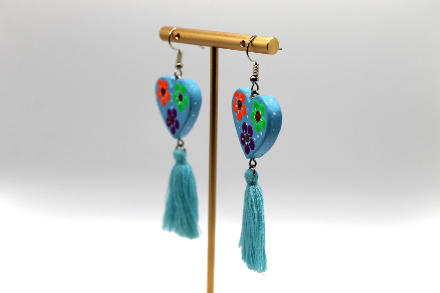 Oaxacan Painted Heart Earrings Style 3