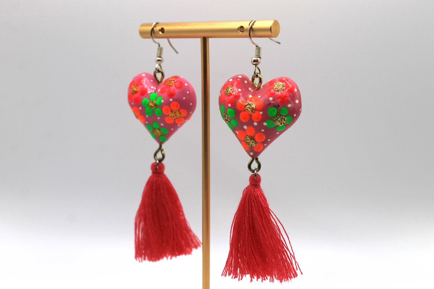 Oaxacan Painted Heart Earrings Style 1