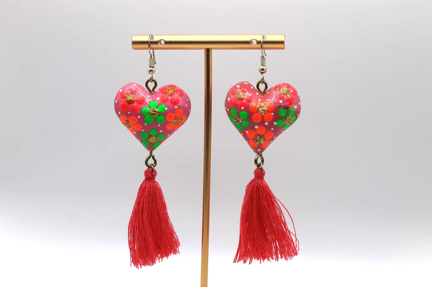 Oaxacan Painted Heart Earrings Style 1