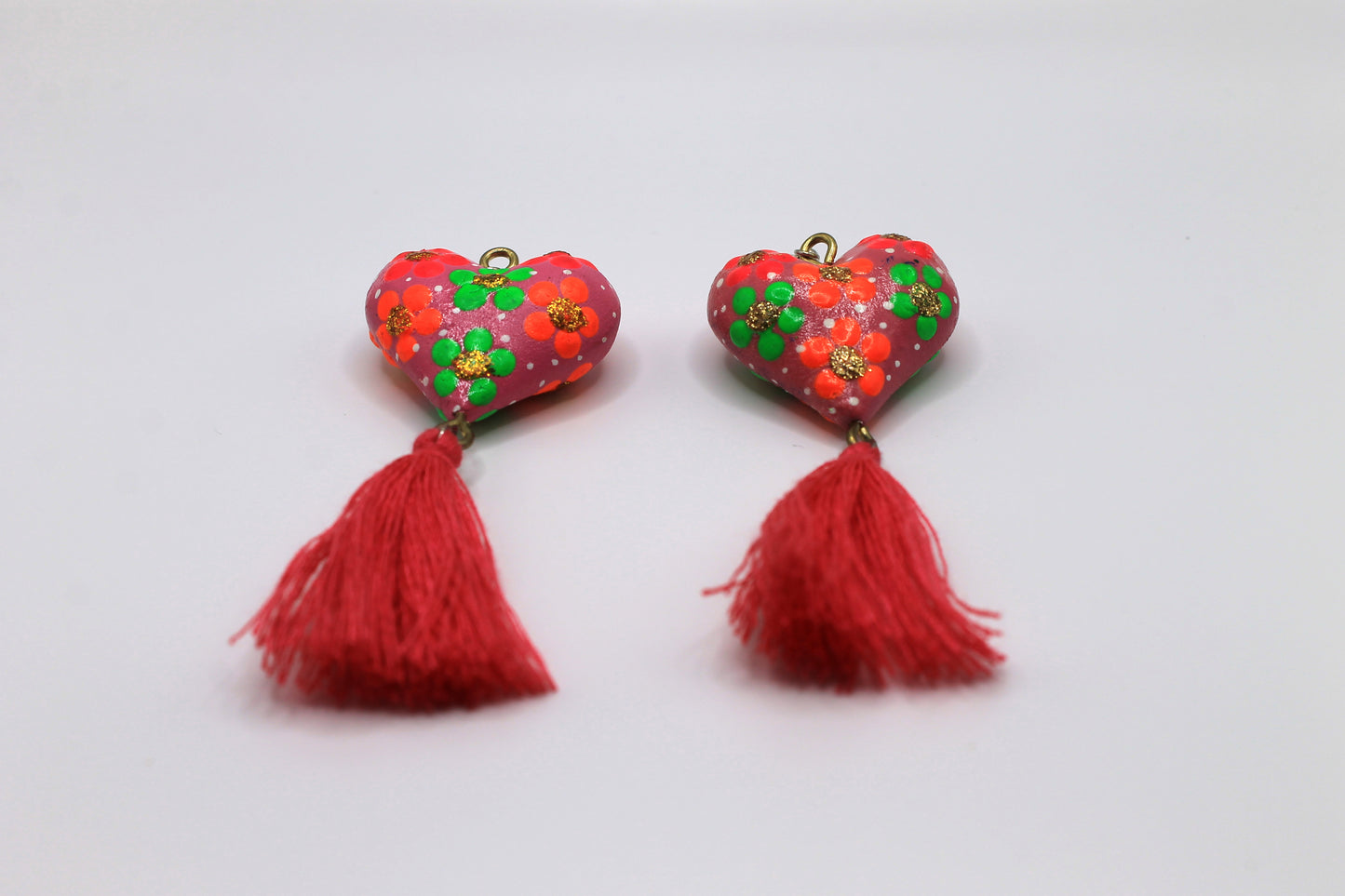 Oaxacan Painted Heart Earrings Style 1