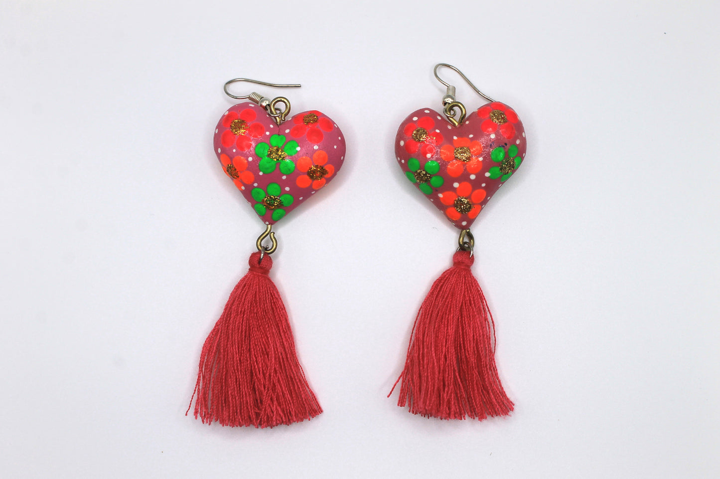 Oaxacan Painted Heart Earrings Style 1