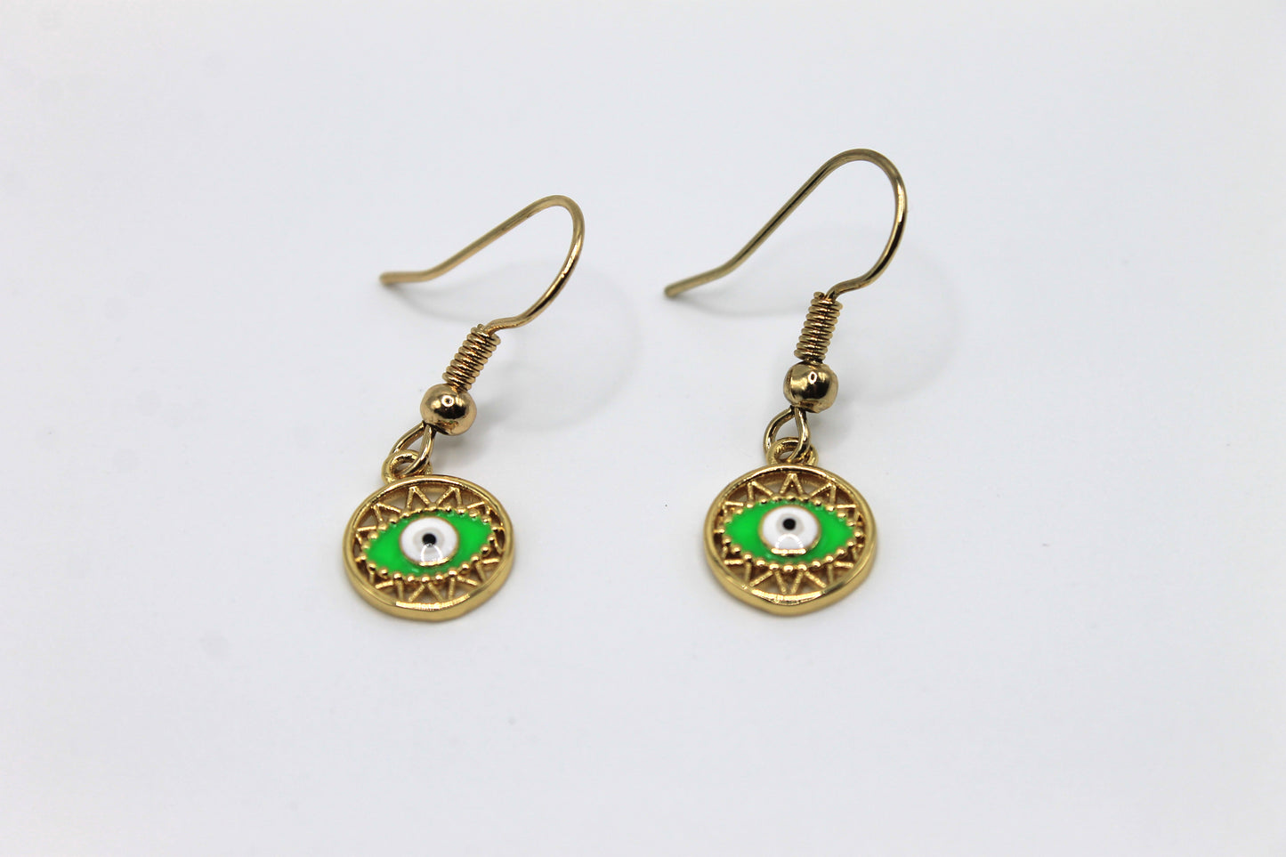 Mini Evil Eye Earrings, Light Green