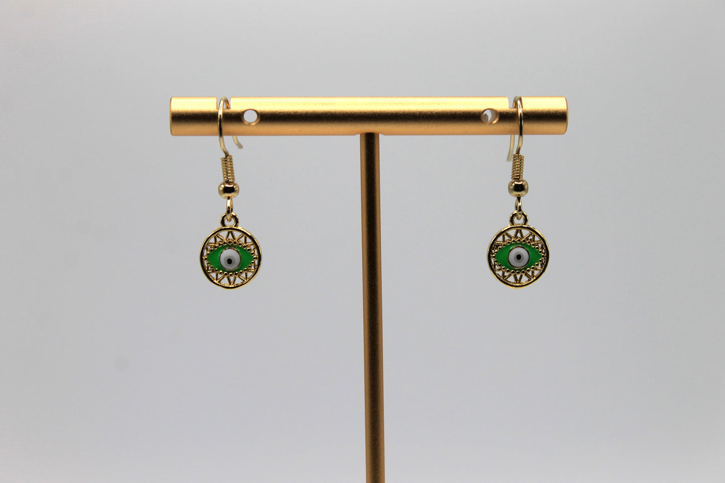 Mini Evil Eye Earrings, Light Green