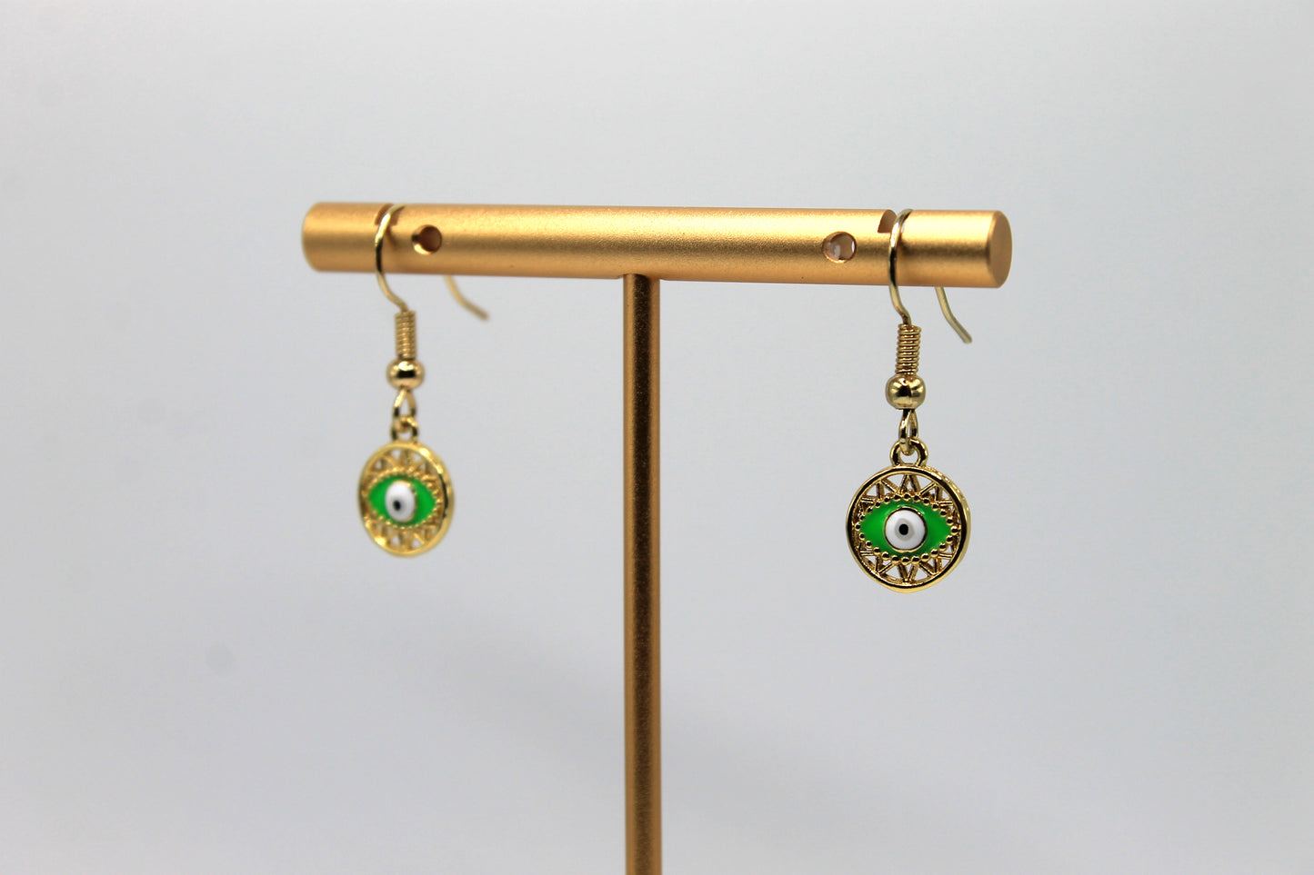 Mini Evil Eye Earrings, Light Green