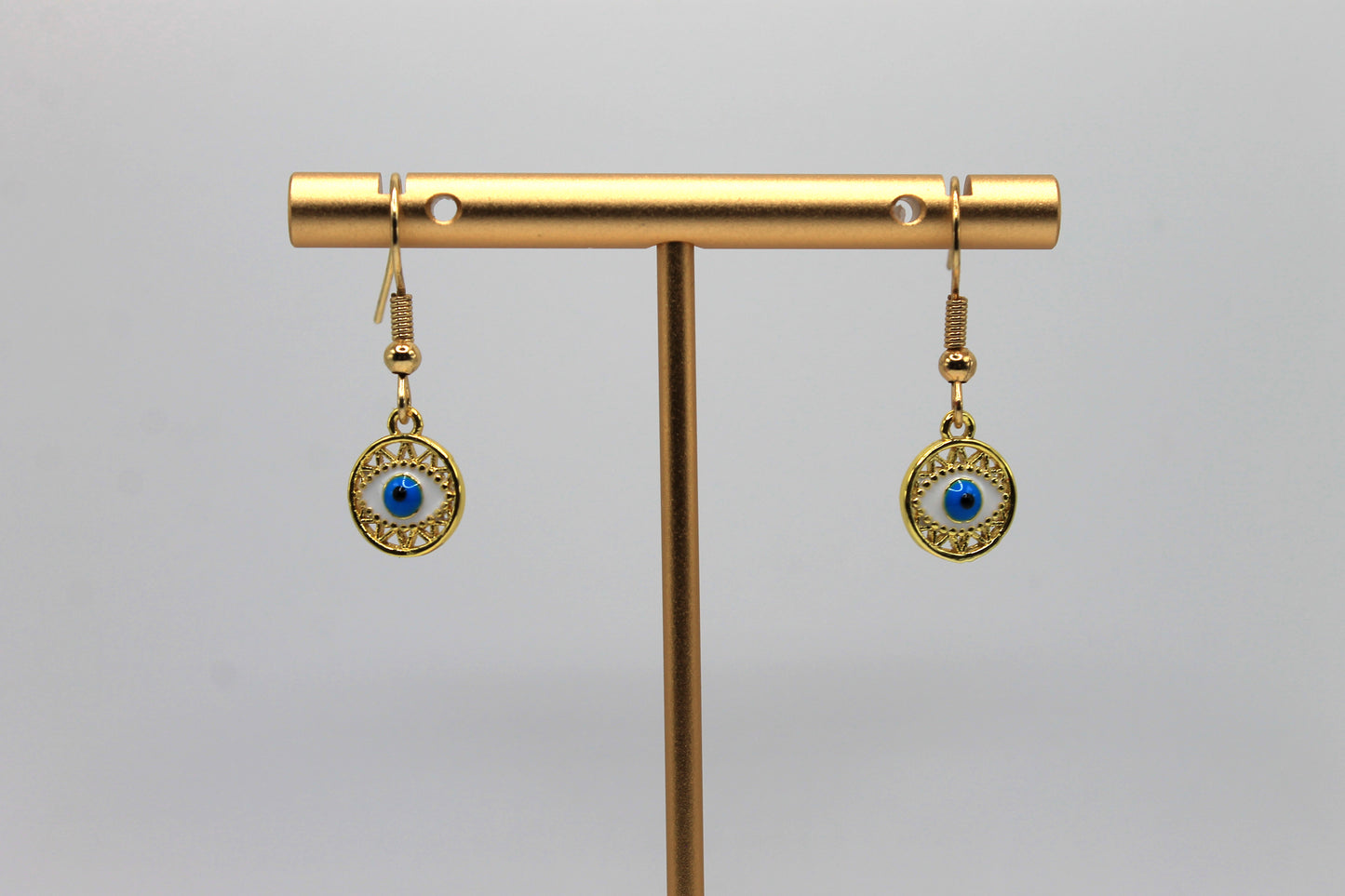 Mini Evil Eye Earrings, Light Blue