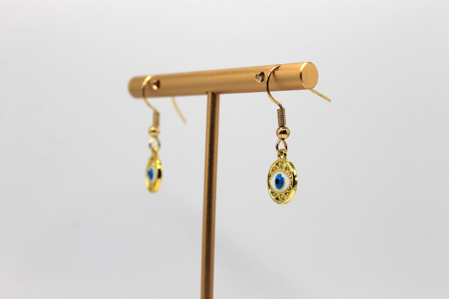 Mini Evil Eye Earrings, Light Blue