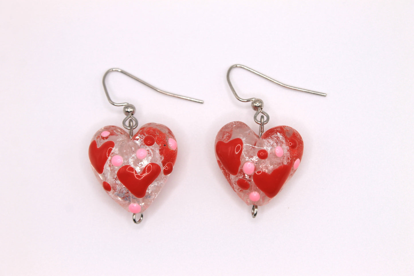 Lampworked Heart Earrings, Clear