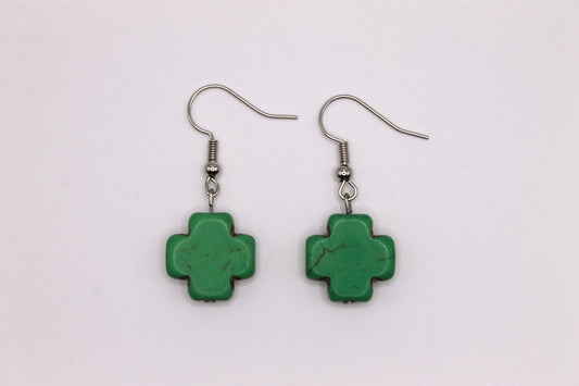 Cross Earrings, Green