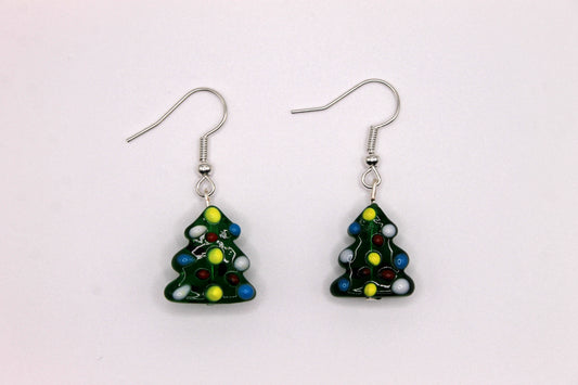 Lampworked Christmas Tree Earrings