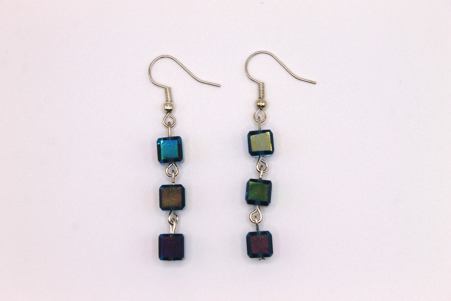 Blue Glass Cube Earrings