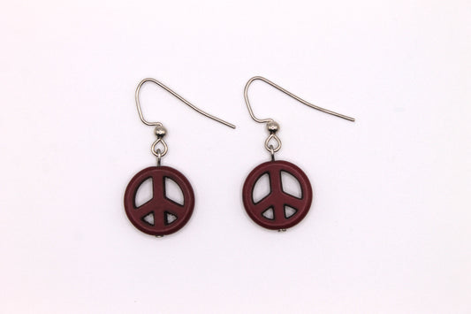 Peace Sign Earrings, Purple