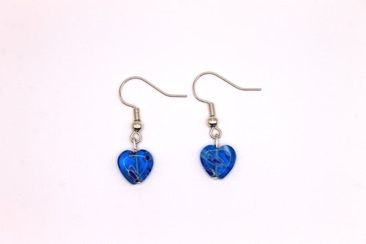 Millefiori Glass Heart Earrings, Blue