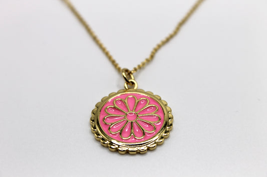 Flower Coin Necklace, Pink