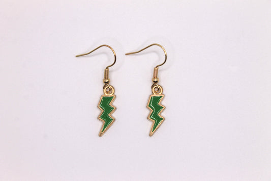 Lightning Bolt Earrings, Green