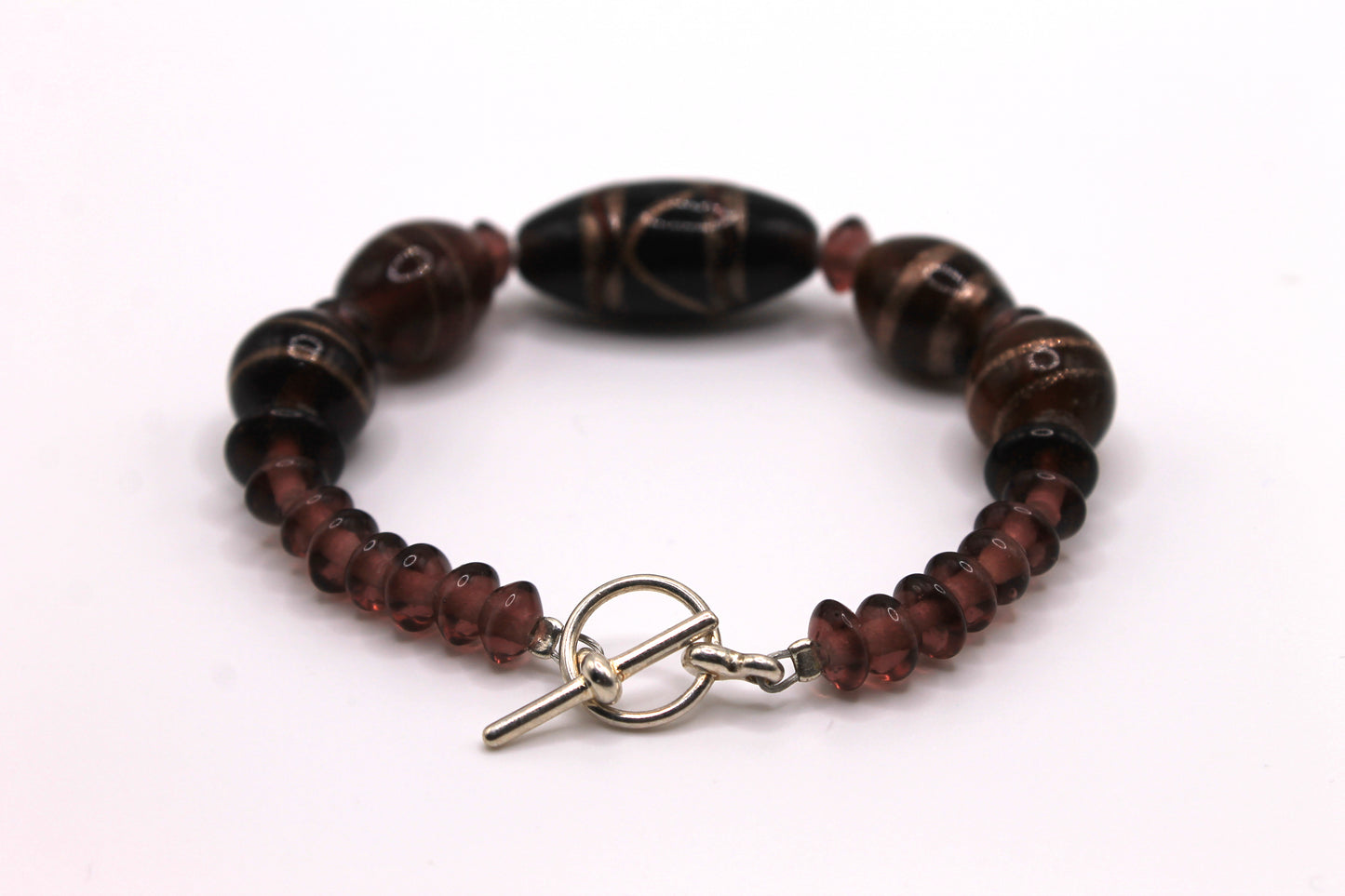 Brown and Purple Lampworked Bracelet, Round