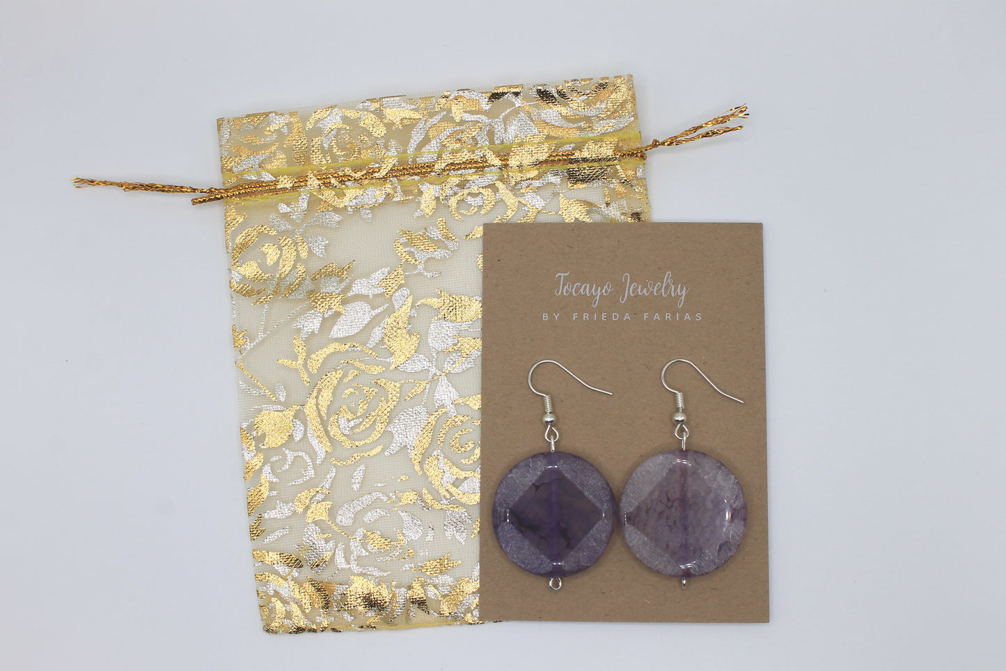 Agate Earrings, Purple