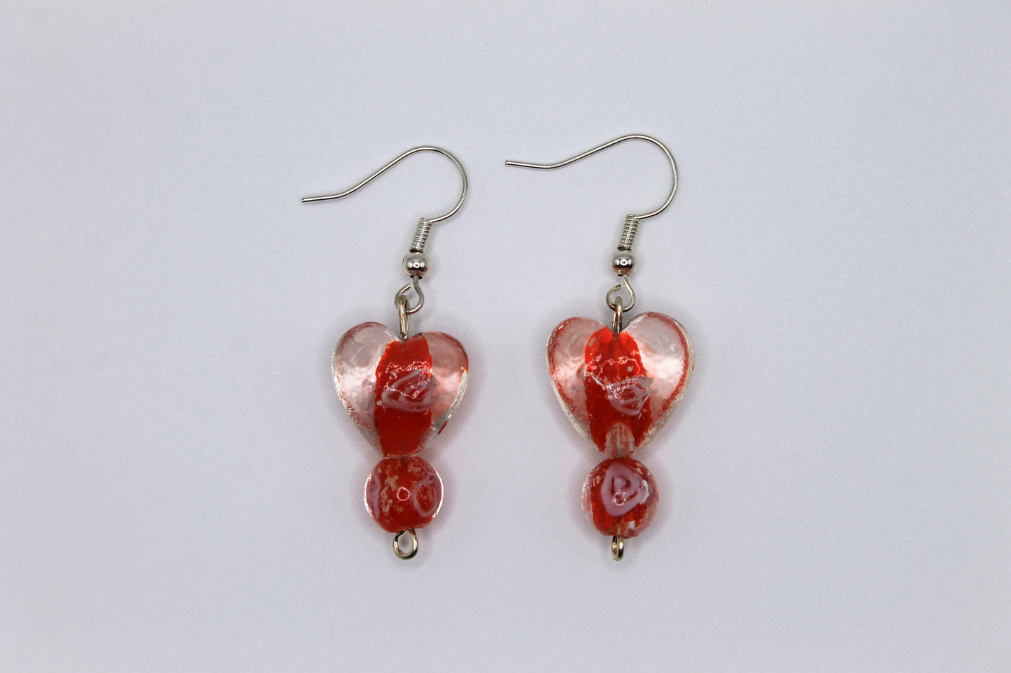 Glass Heart Drop Earrings, Red