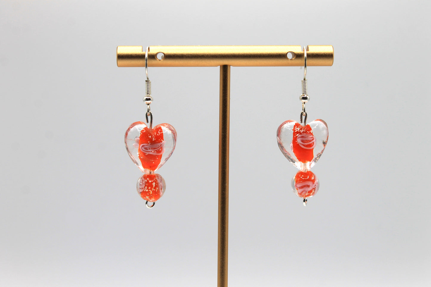 Glass Heart Drop Earrings, Orange