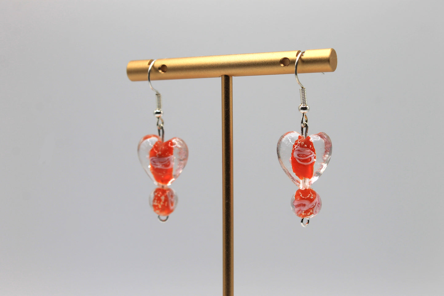 Glass Heart Drop Earrings, Orange