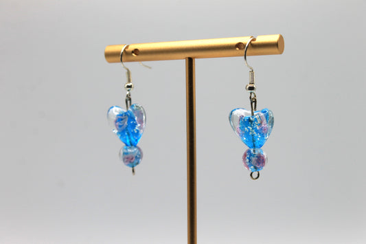 Glass Heart Drop Earrings, Light Blue