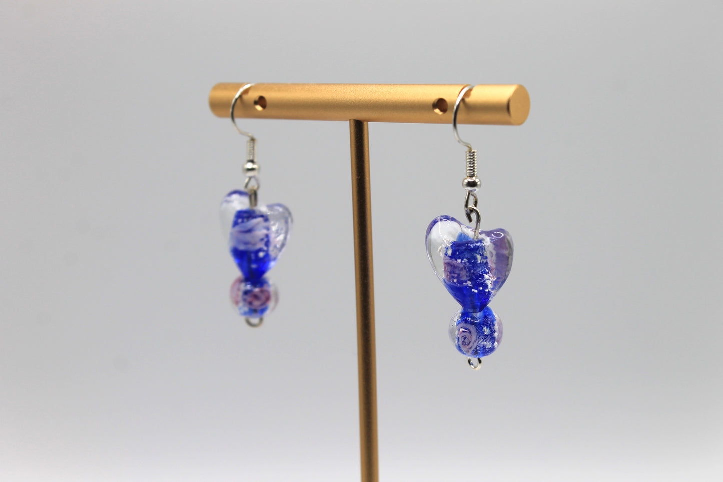 Glass Heart Drop Earrings, Dark Blue