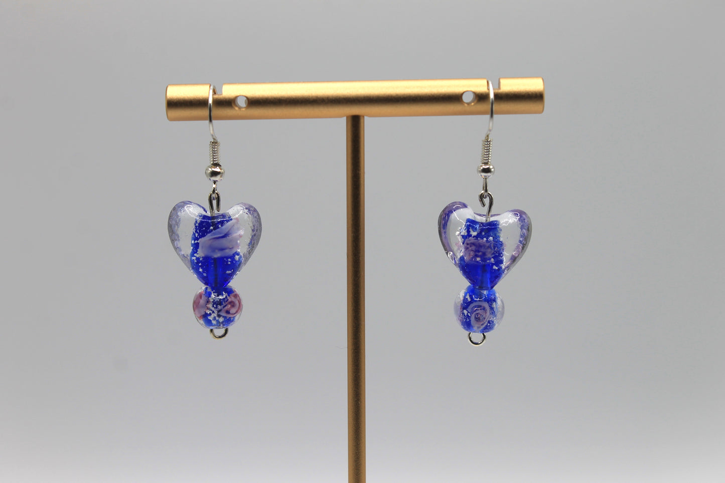 Glass Heart Drop Earrings, Dark Blue