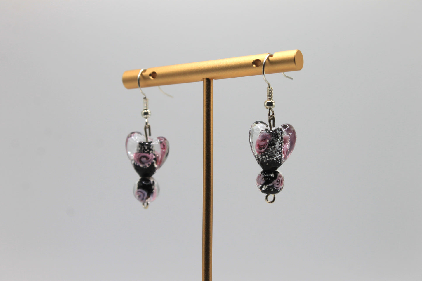 Glass Heart Drop Earrings, Black