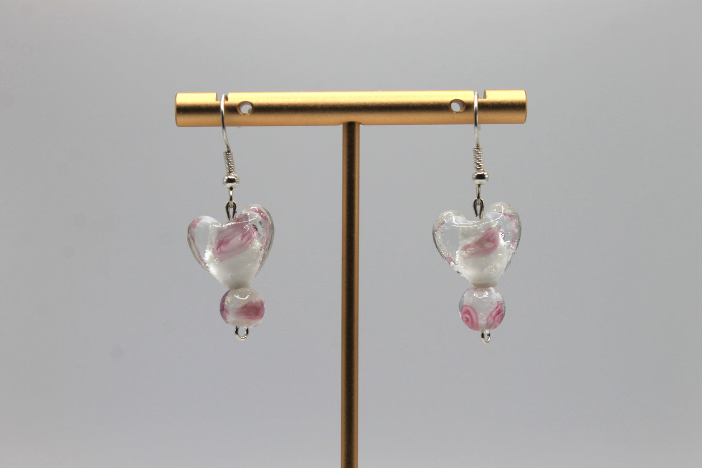 Glass Heart Drop Earrings, White