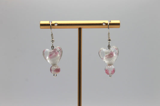 Glass Heart Drop Earrings, White