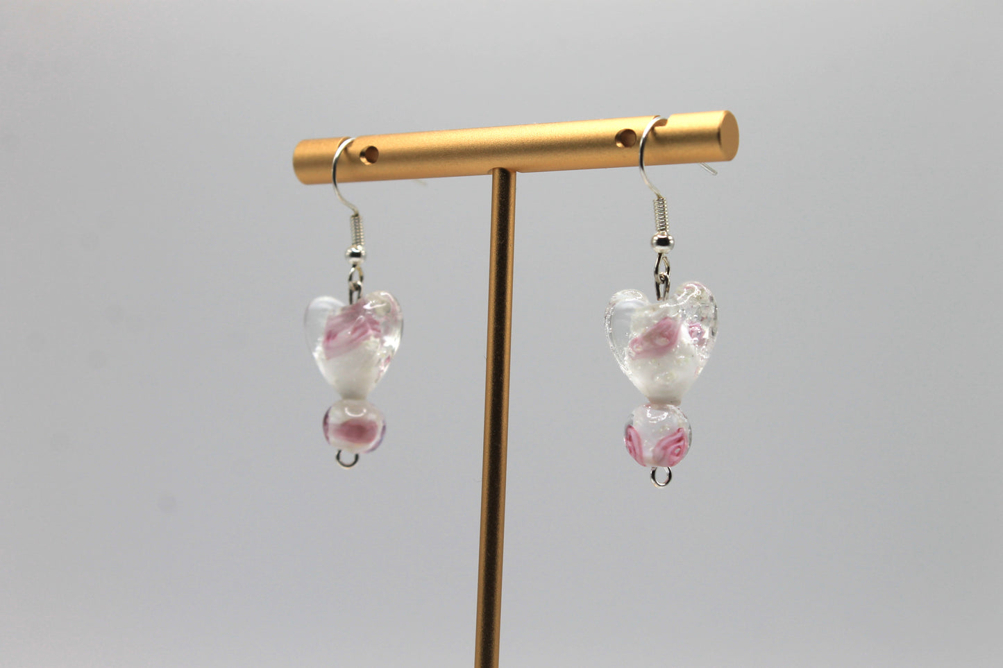 Glass Heart Drop Earrings, White