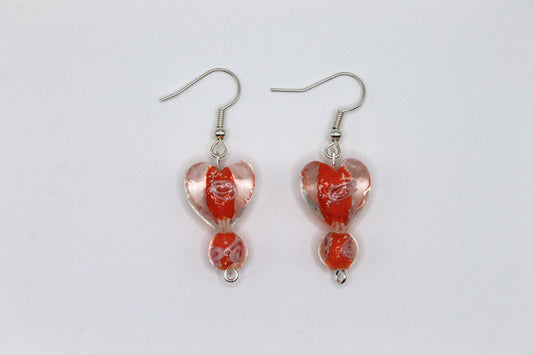 Glass Heart Drop Earrings, Orange