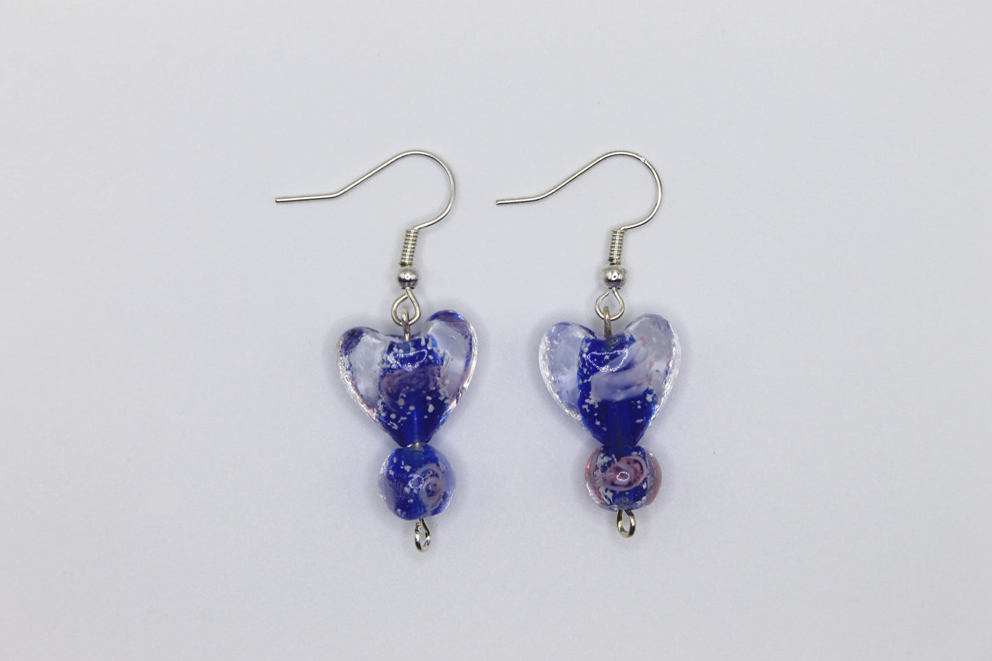 Glass Heart Drop Earrings, Dark Blue