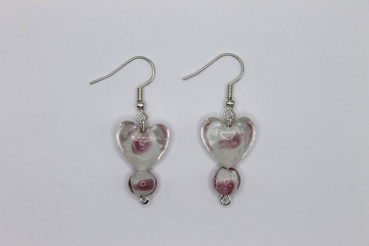 Glass Heart Drop Earrings, White