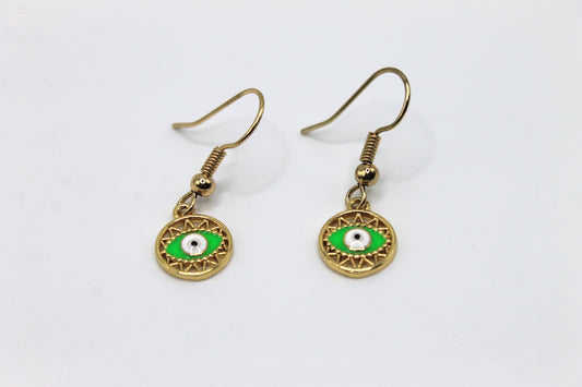 Mini Evil Eye Earrings, Light Green