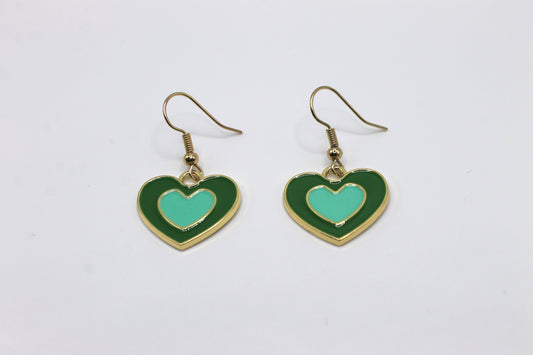 Y2K Inspired Heart Earrings, Green