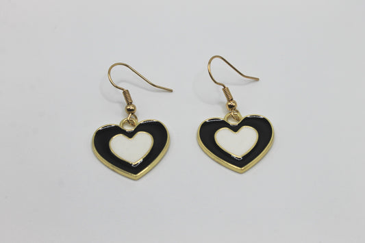 Y2K Inspired Heart Earrings, Black and White