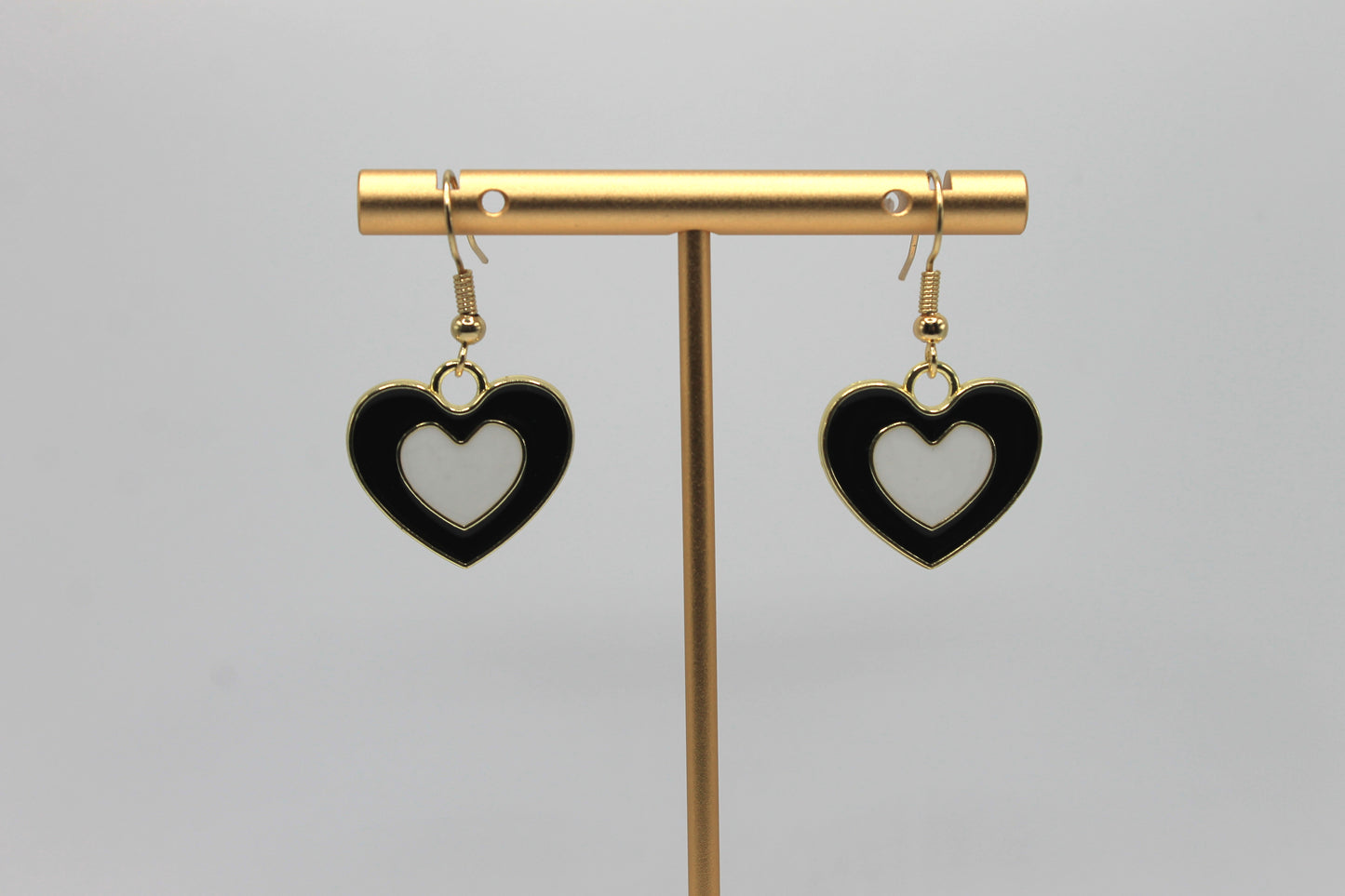 Y2K Inspired Heart Earrings, Black and White