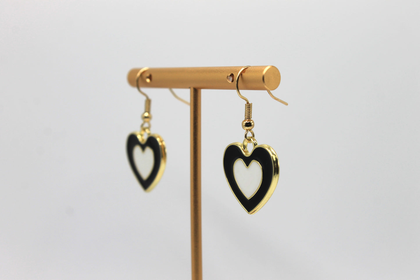 Y2K Inspired Heart Earrings, Black and White