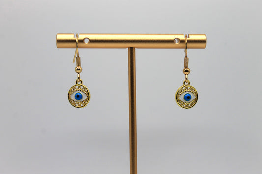 Mini Evil Eye Earrings, Light Blue