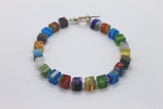 Millefiori Glass Cube Bracelet