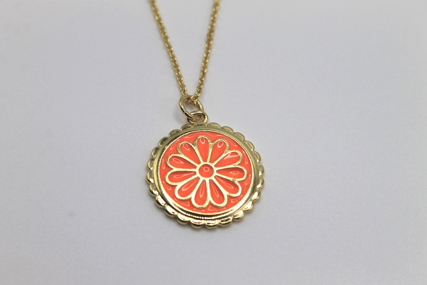 Flower Coin Necklace, Orange