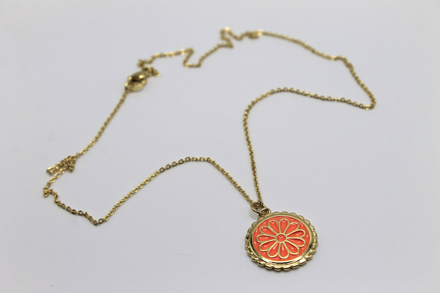 Flower Coin Necklace, Orange