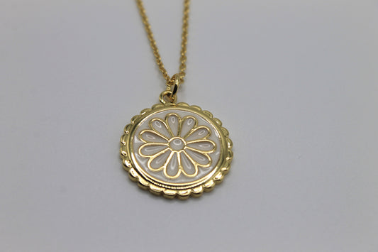 Flower Coin Necklace, White