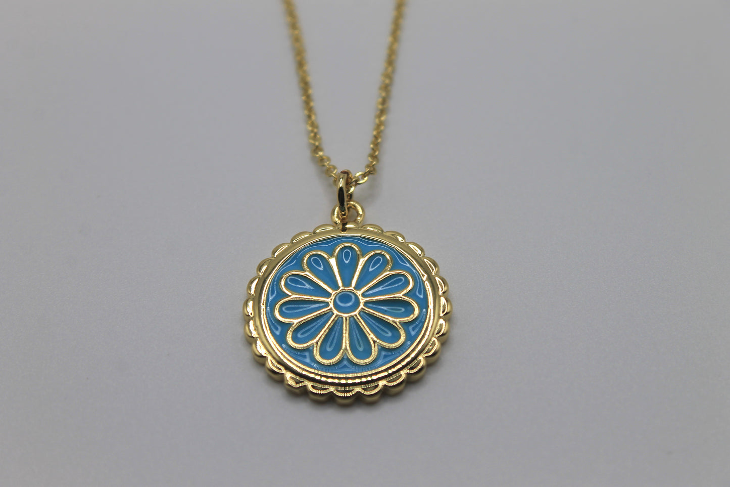 Flower Coin Necklace, Blue