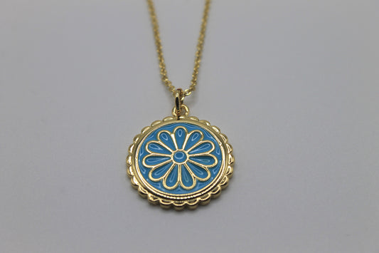 Flower Coin Necklace, Blue